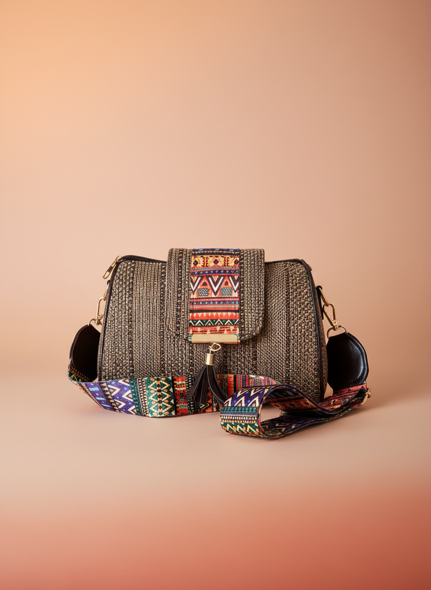 Handcrafted Jute Sling Bag - Ethnic Boho Crossbody Bag