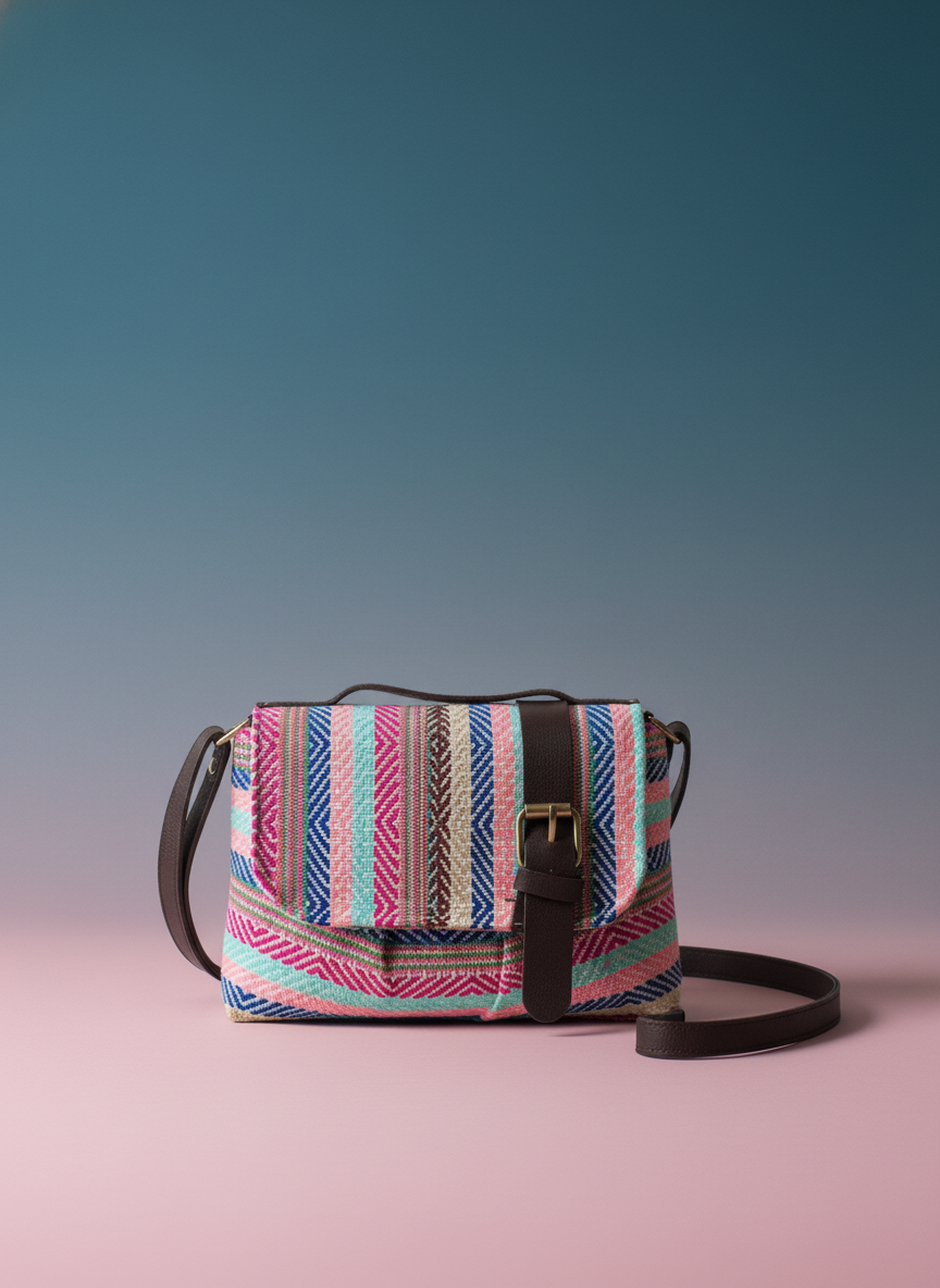 Jacquard Flap Embroidery Leather Sling Bag