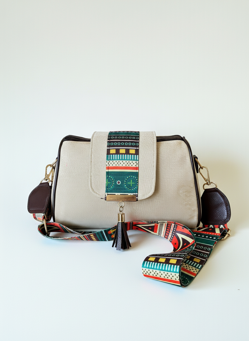 Handcrafted Jute Sling Bag - Ethnic Boho Crossbody Bag