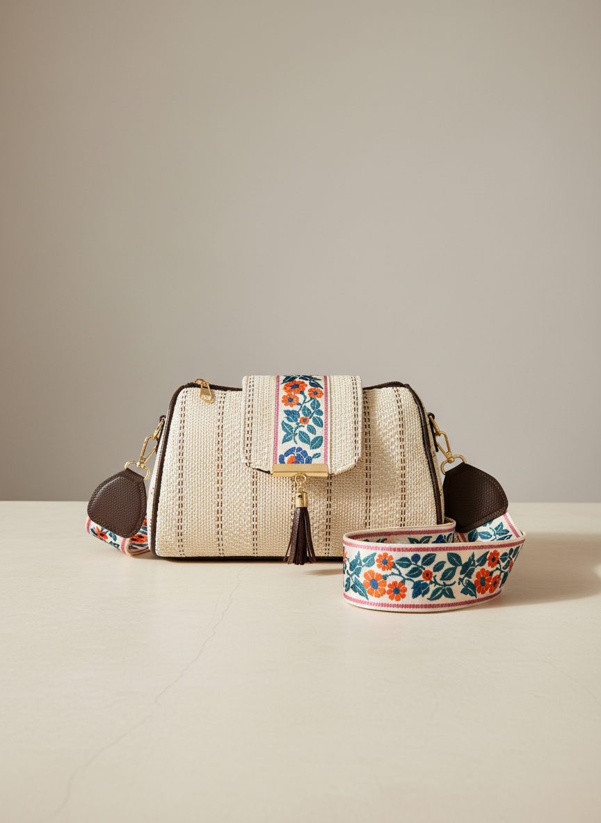 Handcrafted Jute Sling Bag - Ethnic Boho Crossbody Bag