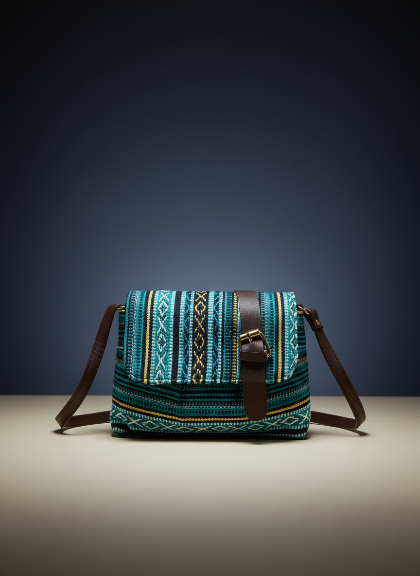 Jacquard Flap Embroidery Leather Sling Bag