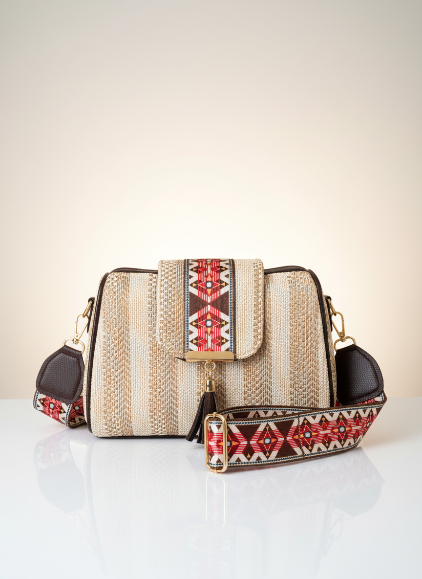 Handcrafted Jute Sling Bag - Ethnic Boho Crossbody Bag